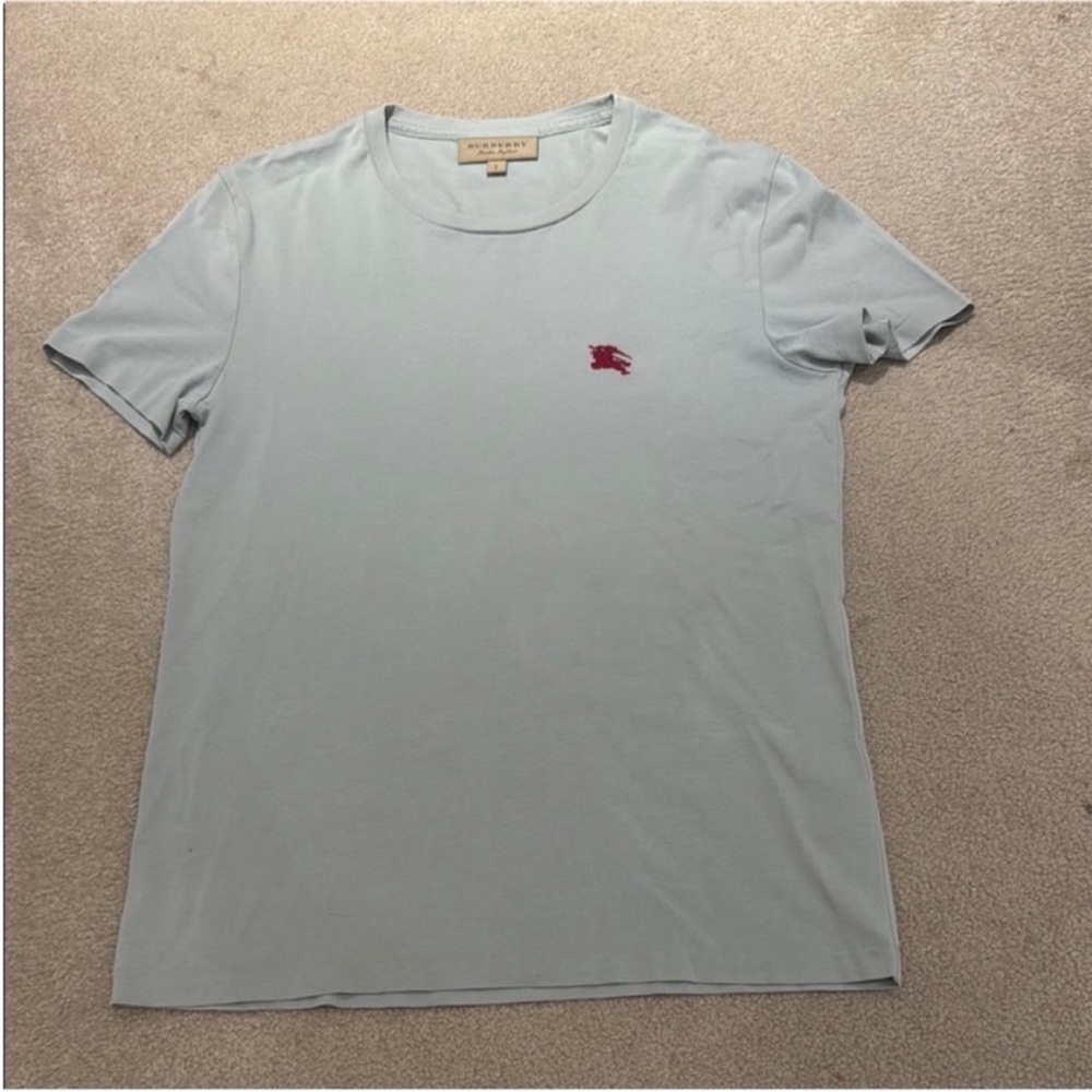 Burberry authentic Light Blue Tee with Red Logo shirt top